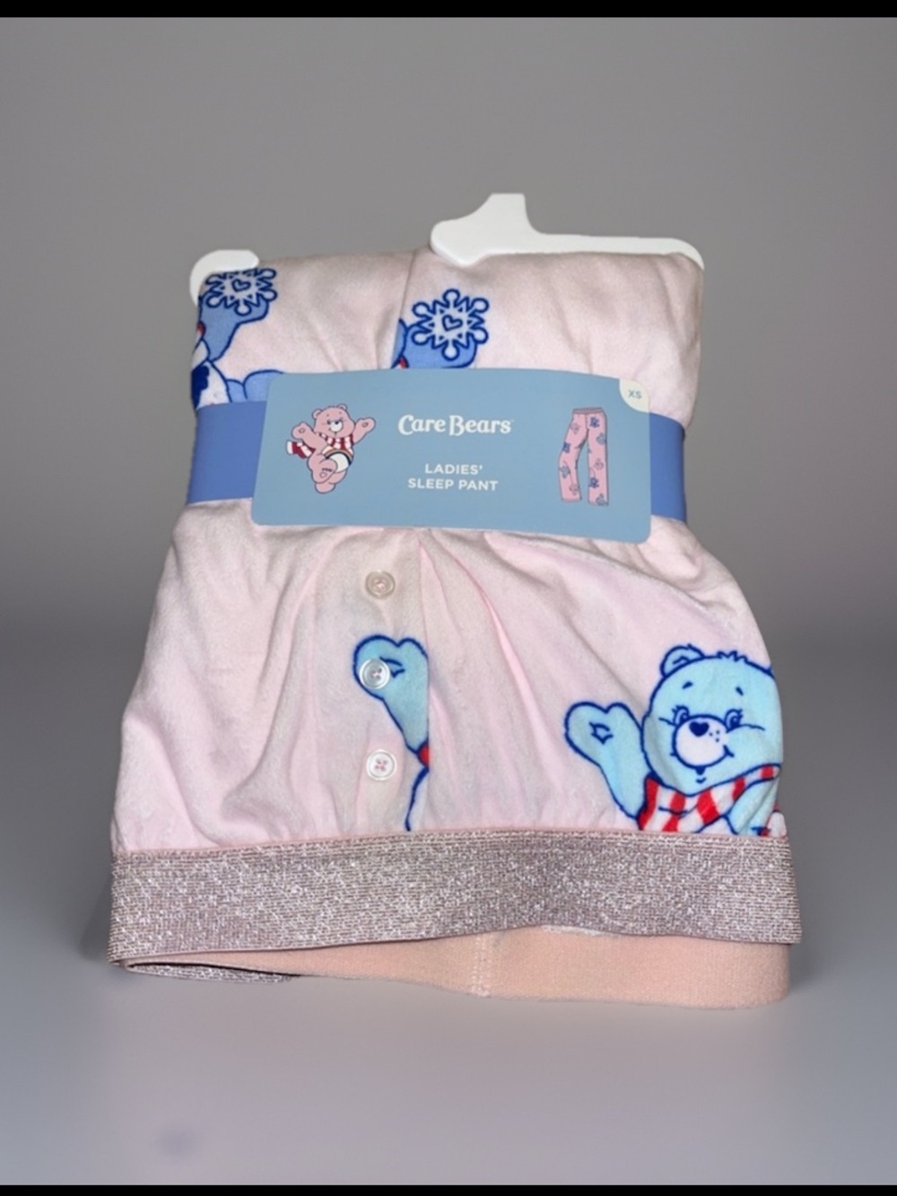 Care Bears Pink & Blue Ladies' Sleep Pants Sparkle Waistband Adorable Pajama